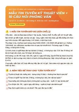 Trang bìa: Mẫu tin tuyển kỹ thuật viên + 10 câu hỏi phỏng vấn