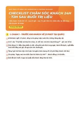 Trang bìa: Checklist chăm sóc khách 24h - 72h sau buổi trị liệu